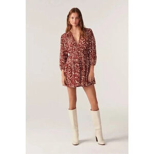 BA&SH Kimy Dress in a Terracotta & Cream Floral Tiered. Size XS